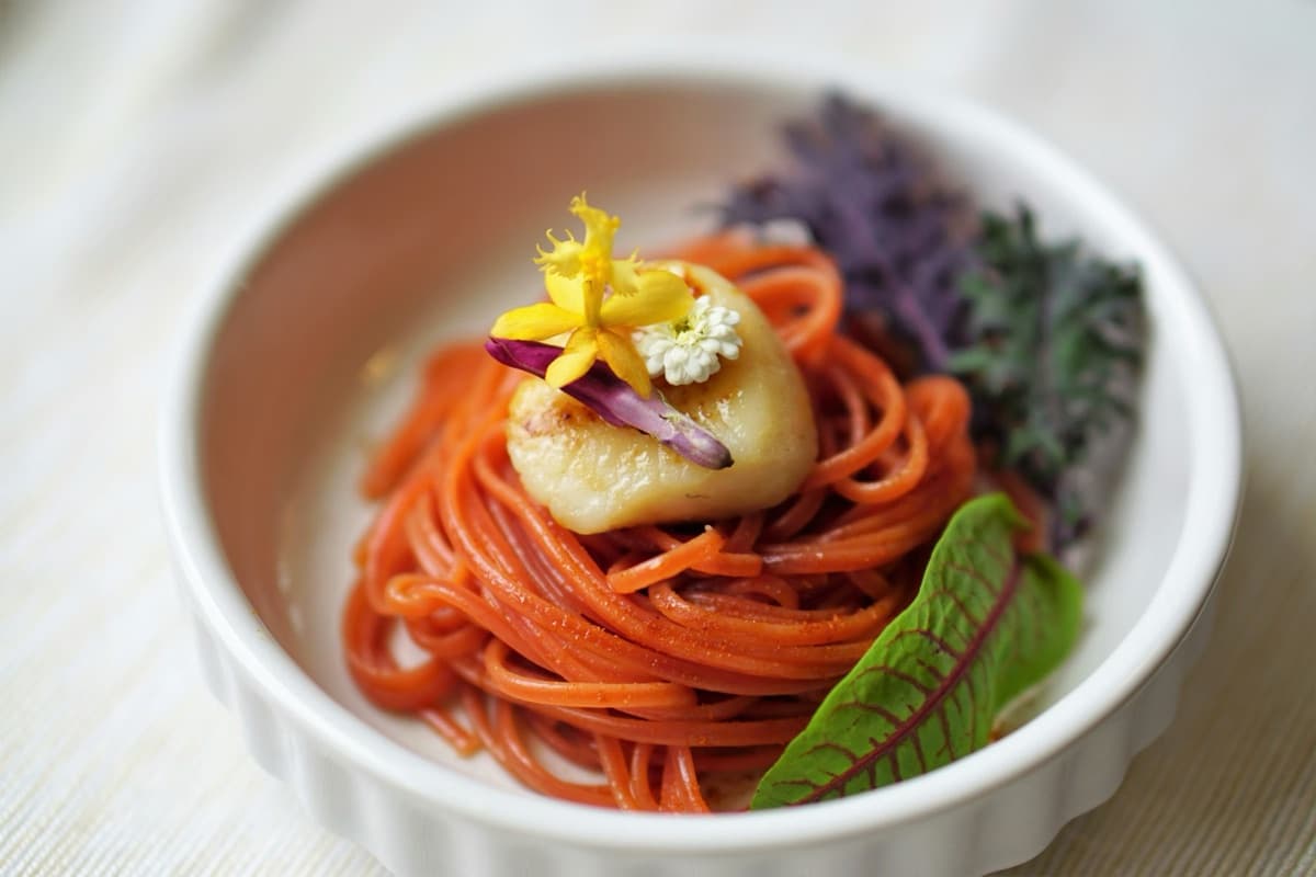 Real pasta dish with vegetables